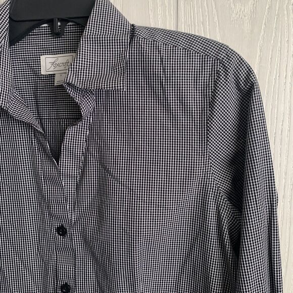 Foxcroft Black/White Plaid Print Long Sleeve Button Down Size S - Picture 2 of 3